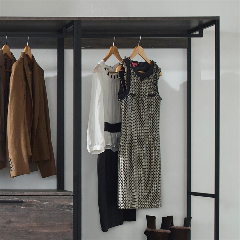 Klair Living Monica Wood and Metal Walk-In Closet with 5 Shelves in Rustic Gray