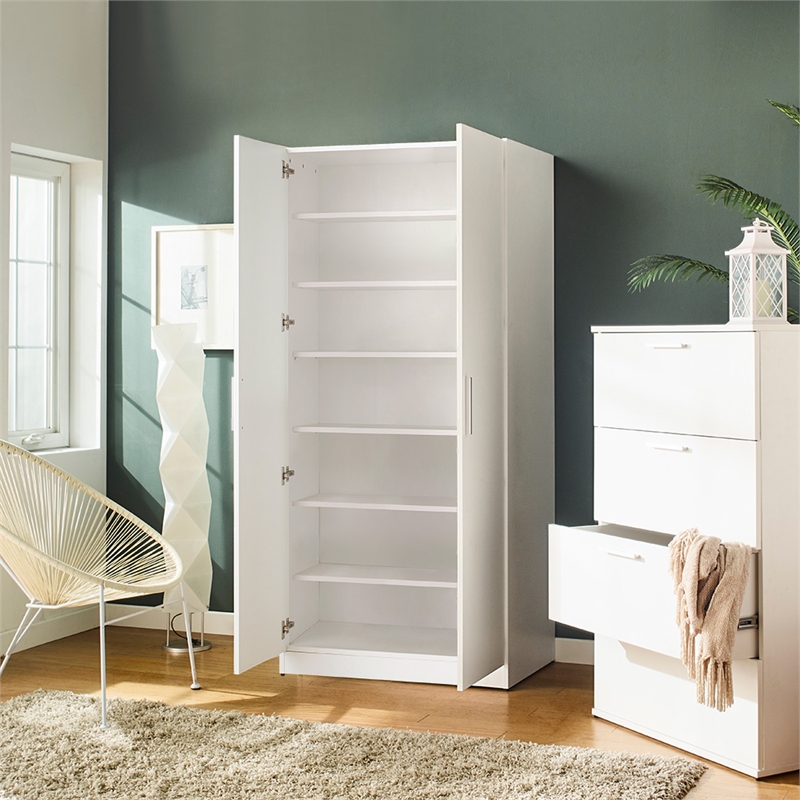 Klair Living Mia 6-Shelf Contemporary Engineered Wood Tall Shoe Cabinet in White