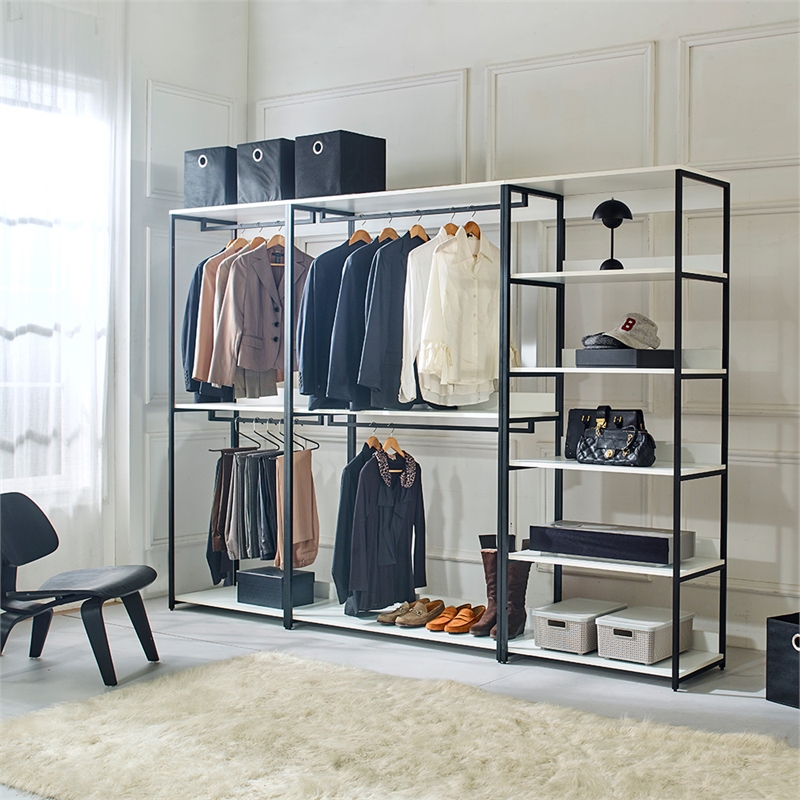 Klair Living Fiona Walk-in Closet System in White Wood/Black Metal Frame