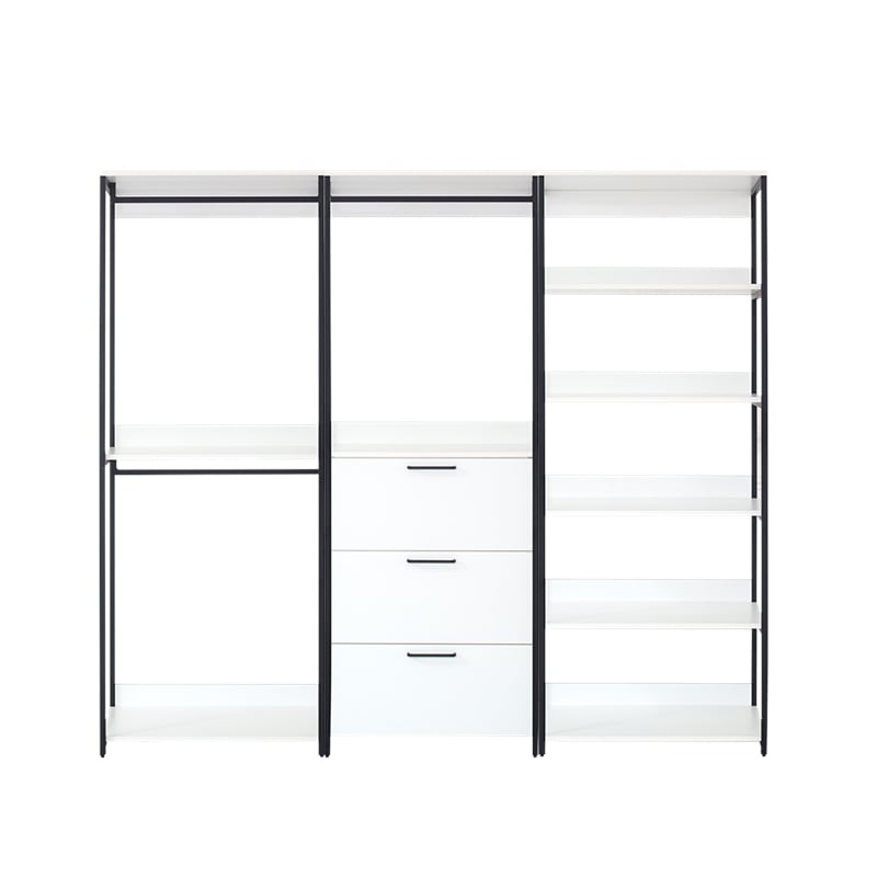 Klair Living Fiona Walk-in Closet System in White Wood/Black Metal Frame