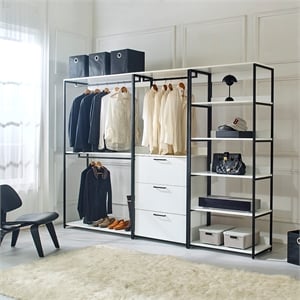 Klair Living Fiona Walk-in Closet System in White Wood/Black Metal Frame
