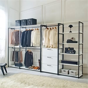 Klair Living Fiona Walk-in Closet System in White Wood/Black Metal Frame