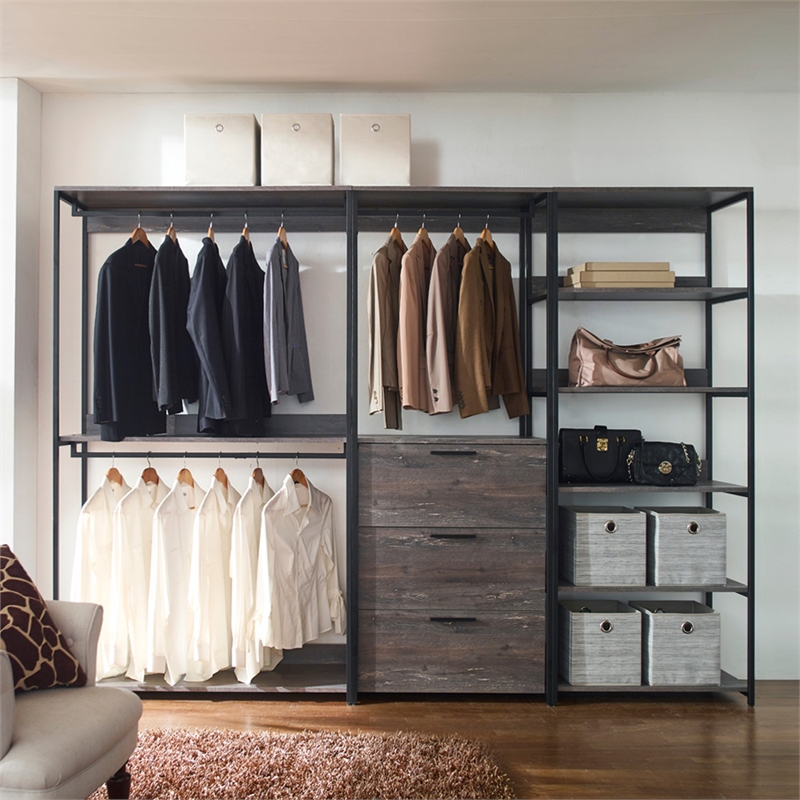 Klair Living Monica Wood Walk-in Closet System in Rustic Gray