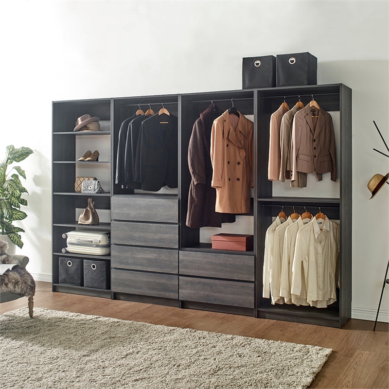 Klair Living Prosper Freestanding Walk in Wood Closet System in Dark Gray