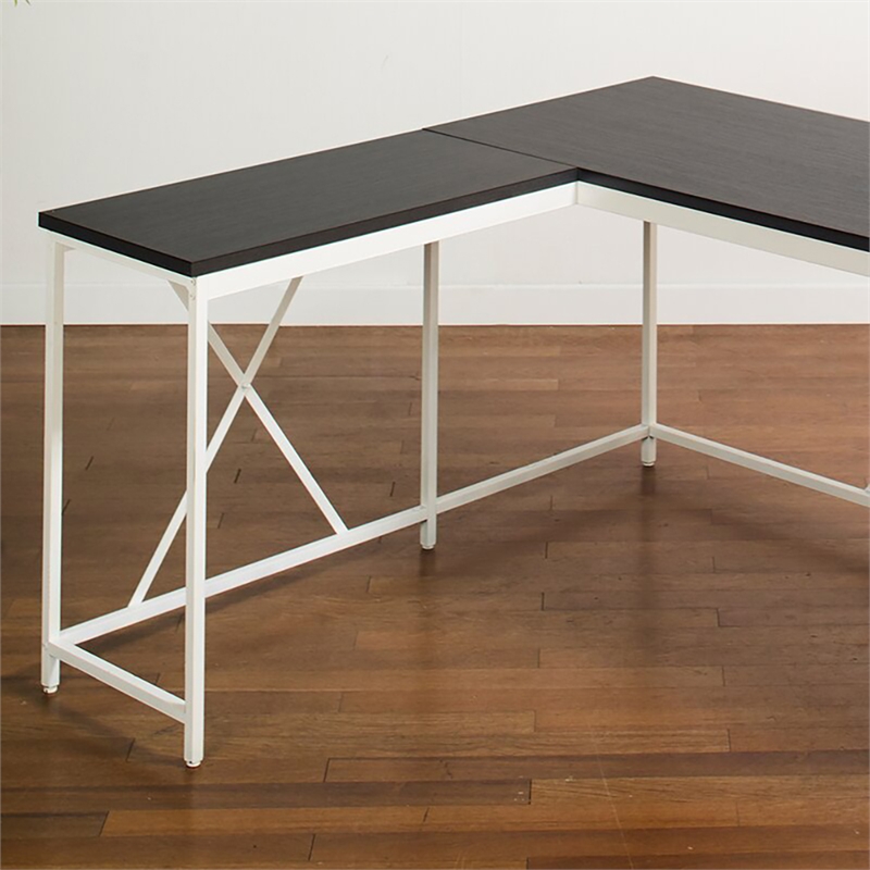 Klair Living Olympus Wood and Metal Corner Desk in Dark Gray and Ivory