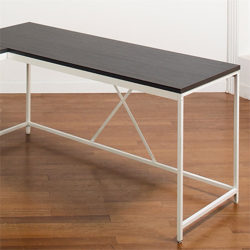 Klair Living Olympus Wood and Metal Corner Desk in Dark Gray and Ivory
