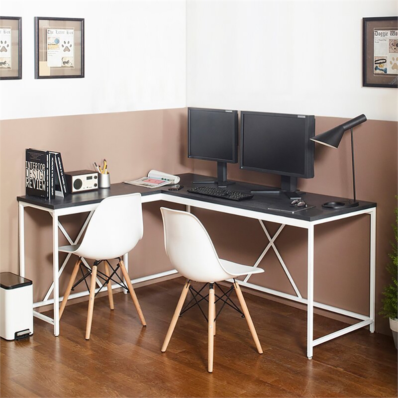 Klair Living Olympus Wood and Metal Corner Desk in Dark Gray and Ivory