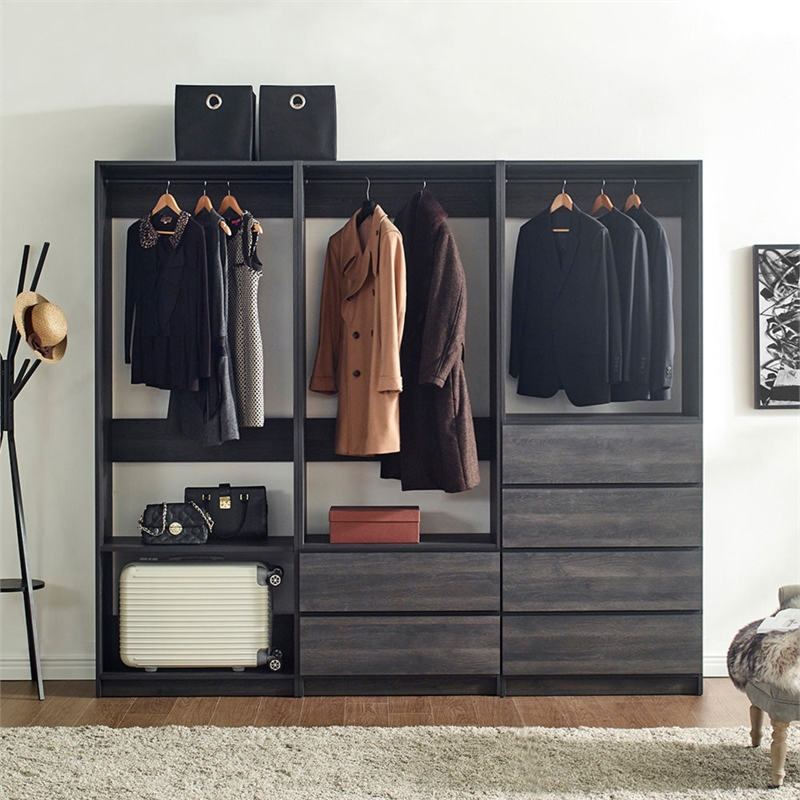Klair Living Prosper Freestanding Walk in Wood Closet System in Gray/Black