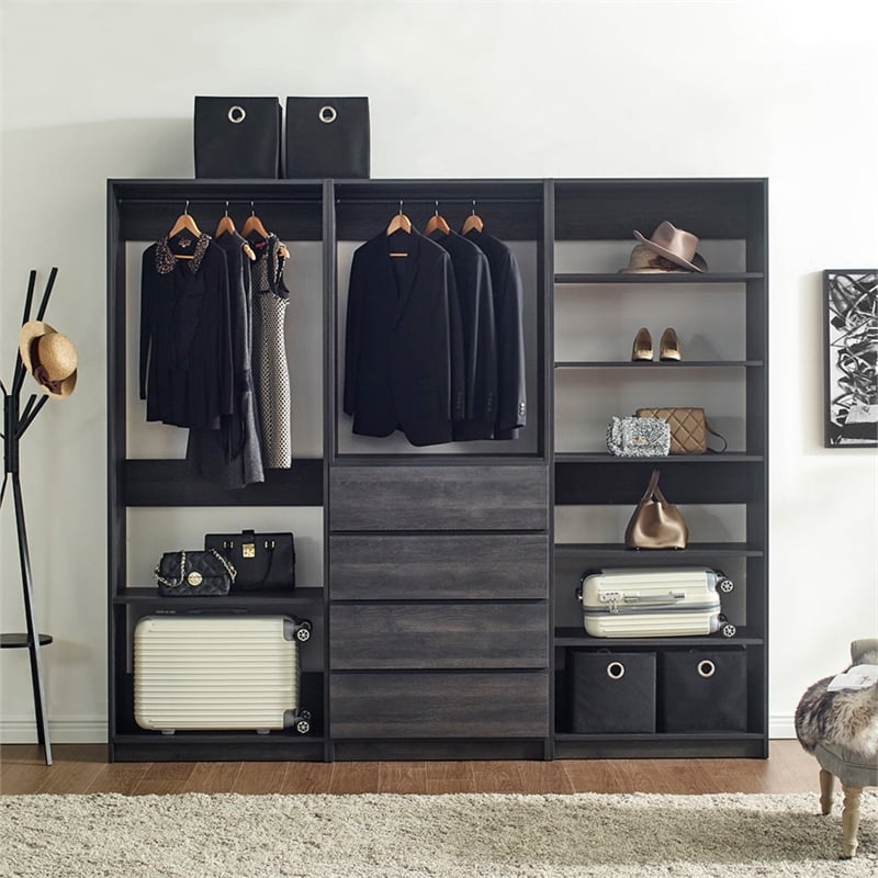 Klair Living Prosper Freestanding Walk in Wood Closet System in Gray/Black