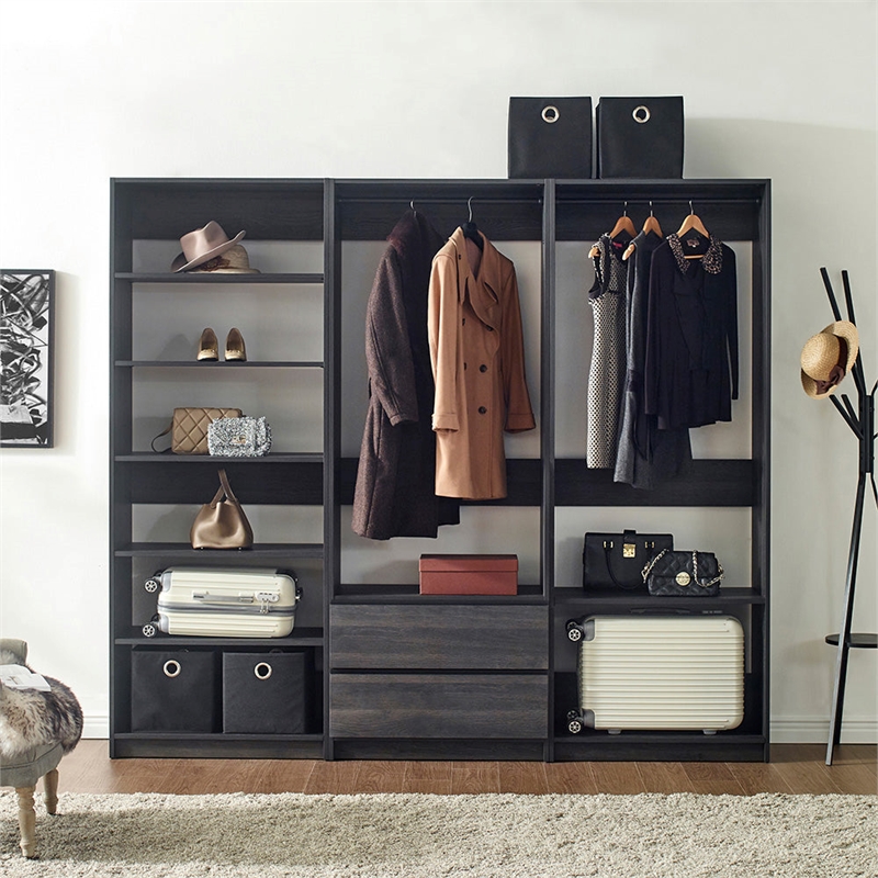 Klair Living Prosper Freestanding Walk in Wood Closet System in Gray/Black