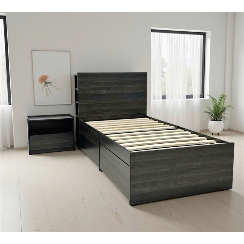 Klair Living Robin Twin Storage Bed with 1 Nightstand in Dark Gray