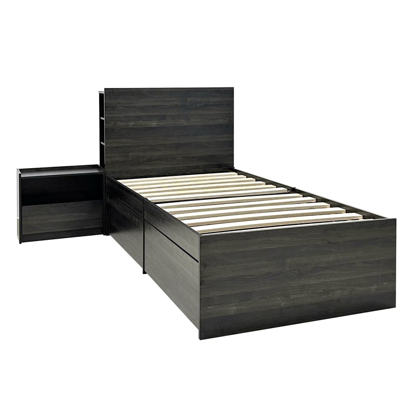 Klair Living Robin Twin Storage Bed with 1 Nightstand in Dark Gray