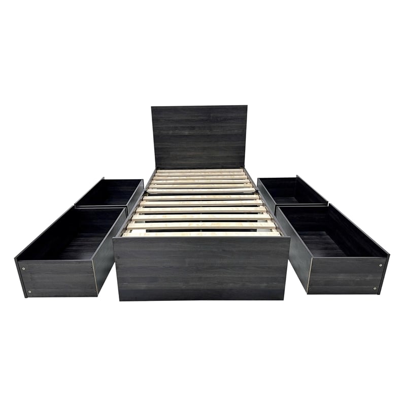 Klair Living Robin Twin Storage Bed with 1 Nightstand in Dark Gray