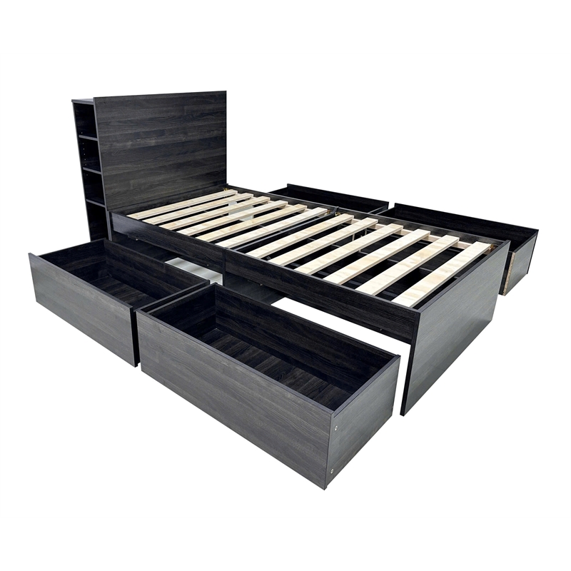 Klair Living Robin Twin Storage Bed with 1 Nightstand in Dark Gray
