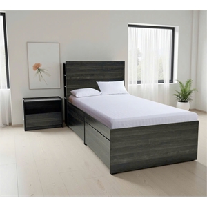 Klair Living Robin Twin Storage Bed with 1 Nightstand in Dark Gray