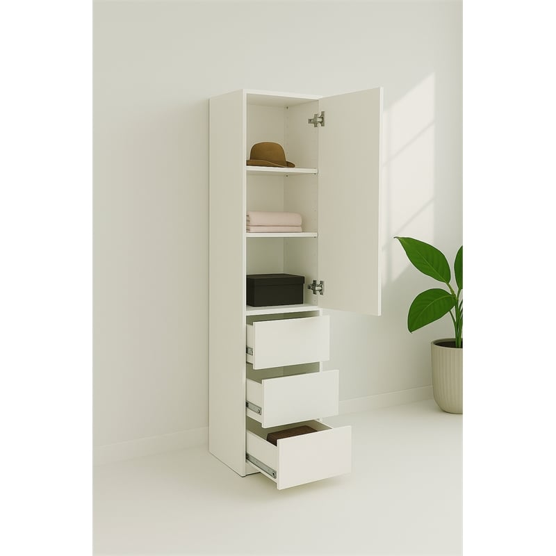 Klair Living Elise Slim Modular Wood Closet Cabinet with Drawers in White