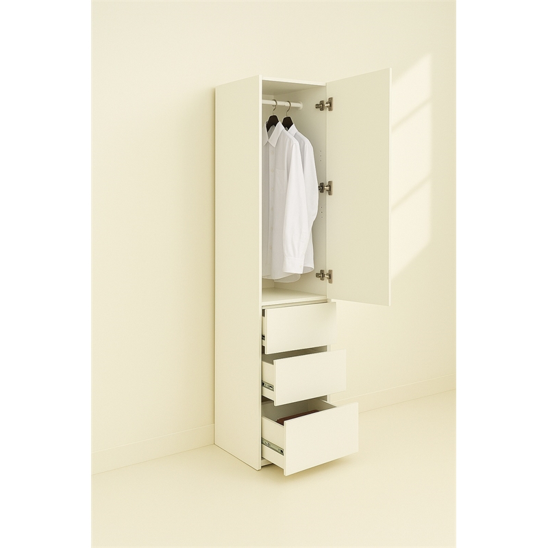 Klair Living Elise Slim Modular Wood Closet Cabinet with Drawers in White