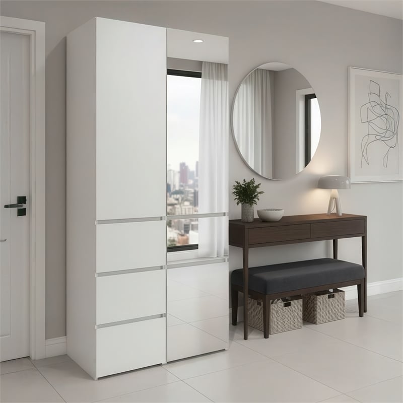 Klair Living Elise Modular Wood Closet System with Mirror in White