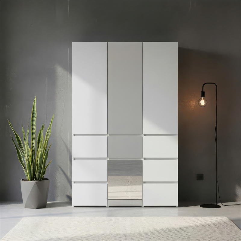 Klair Living Elise Modular Wood Closet System with Mirror in White