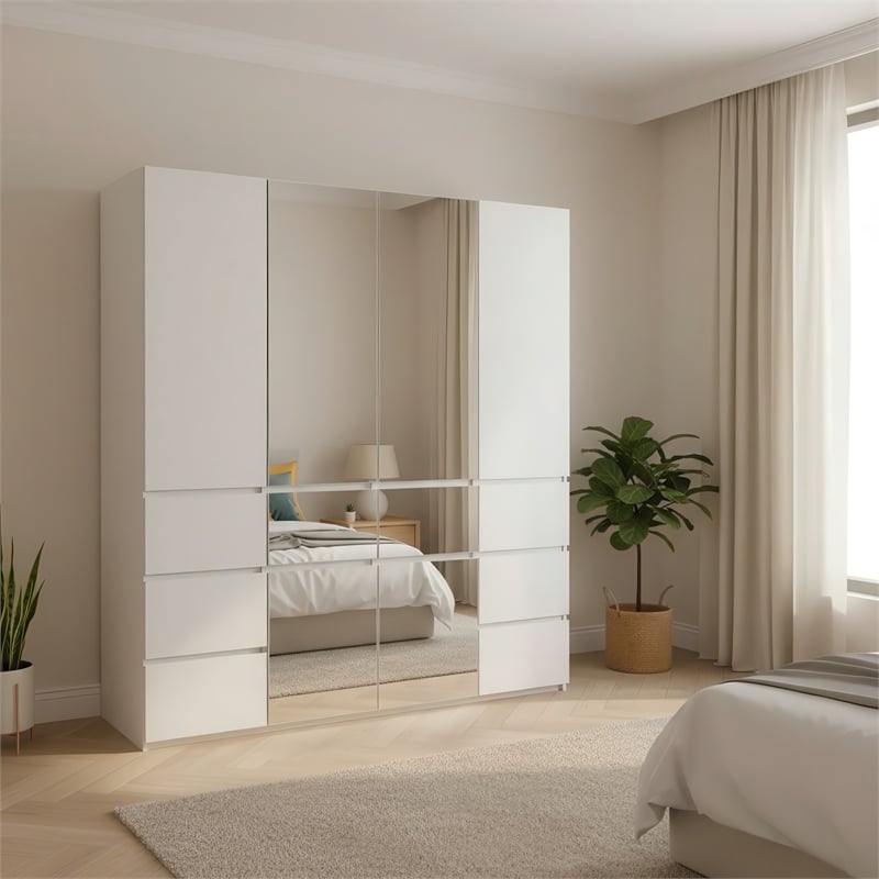 Klair Living Elise Modular Wood Closet System with Mirror in White