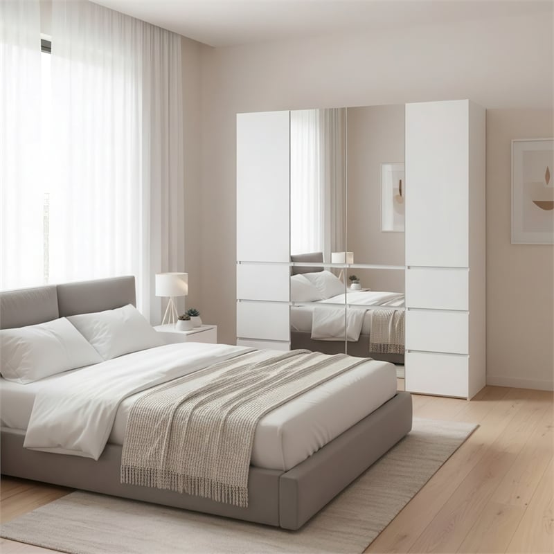Klair Living Elise Modular Wood Closet System with Mirror in White