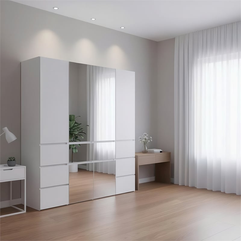 Klair Living Elise Modular Wood Closet System with Mirror in White