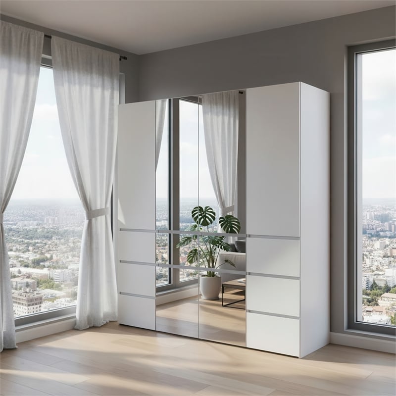 Klair Living Elise Modular Wood Closet System with Mirror in White