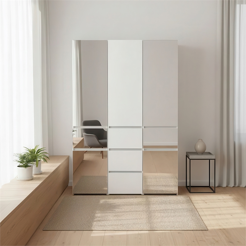 Klair Living Elise Modular Wood Closet System with Mirror in White