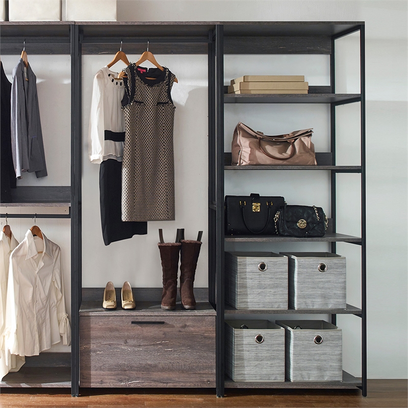 Klair Living Monica Wood Walk-in Closet System in Rustic Gray