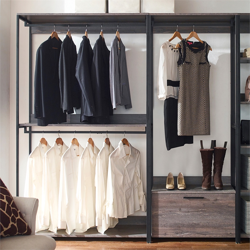 Klair Living Monica Wood Walk-in Closet System in Rustic Gray