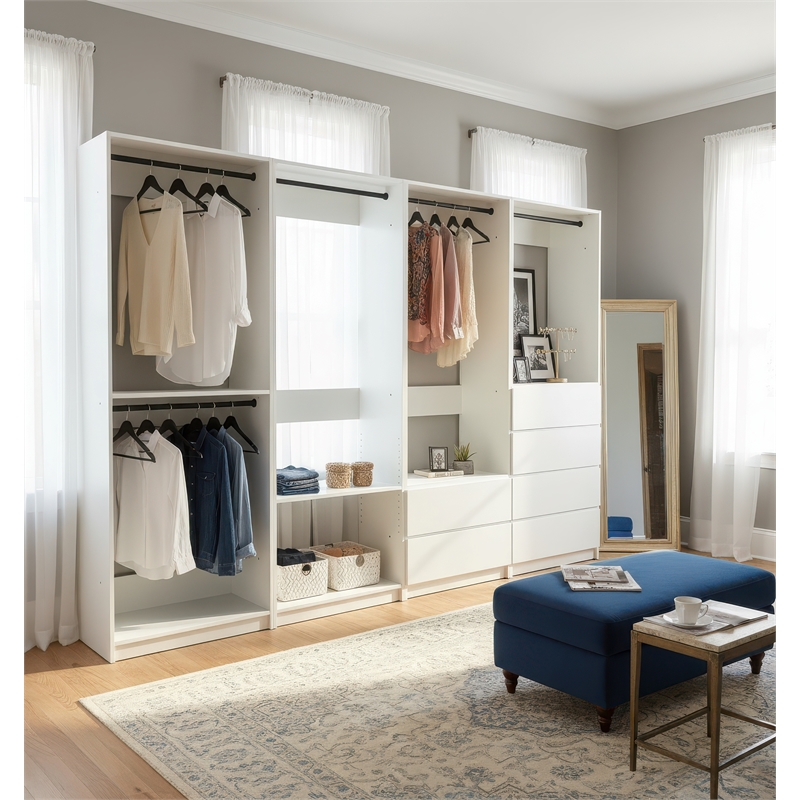Klair Living Prosper White Freestanding Walk in Wood Closet System in Oak