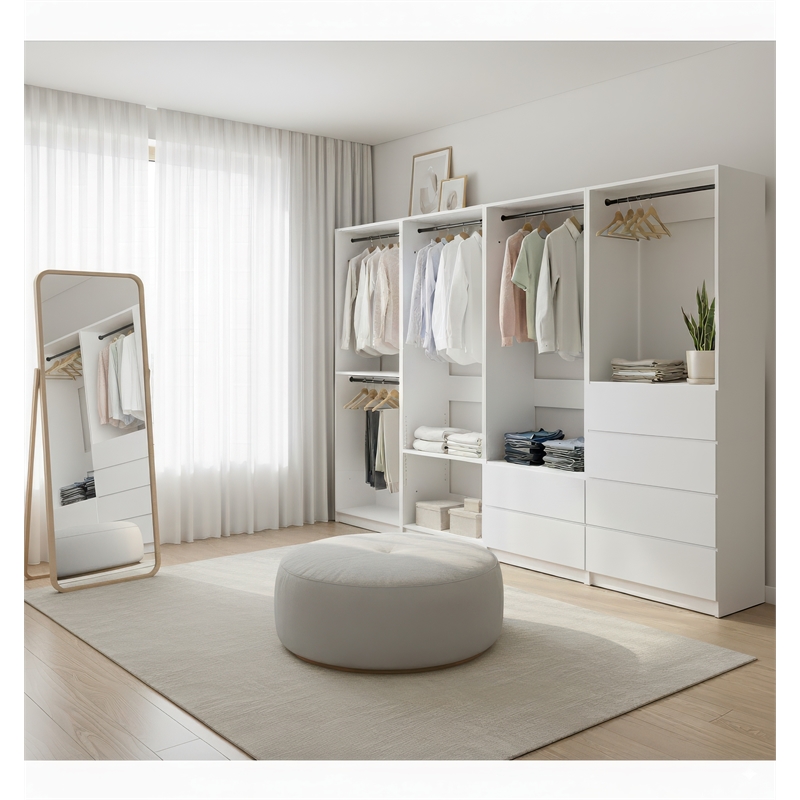 Klair Living Prosper White Freestanding Walk in Wood Closet System in Oak