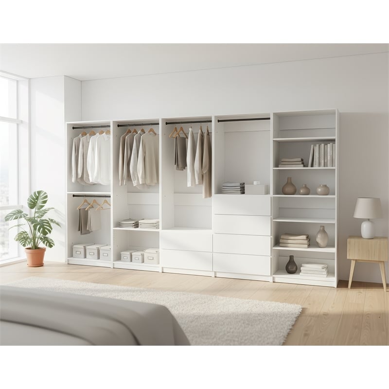 Klair Living Prosper White Freestanding Walk in Wood Closet System in Oak