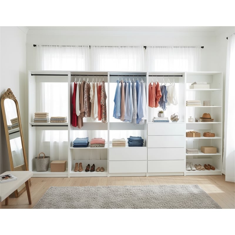Klair Living Prosper White Freestanding Walk in Wood Closet System in Oak