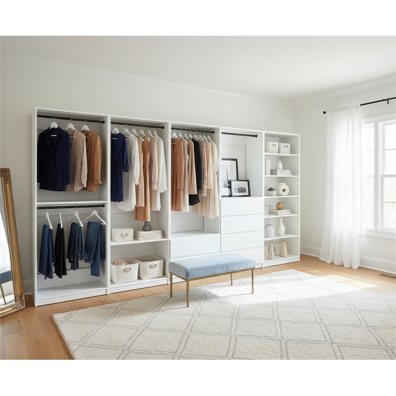 Klair Living Prosper White Freestanding Walk in Wood Closet System in Oak