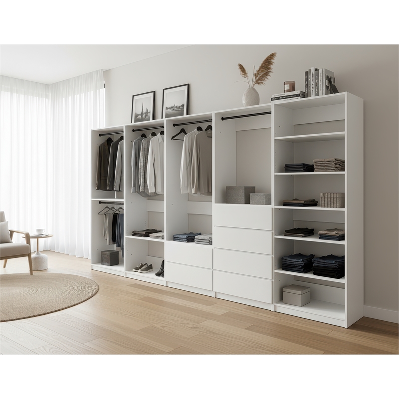 Klair Living Prosper White Freestanding Walk in Wood Closet System in Oak