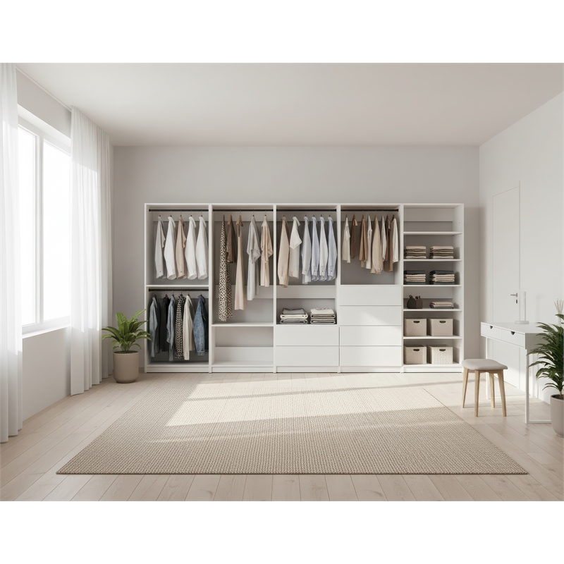 Klair Living Prosper White Freestanding Walk in Wood Closet System in Oak