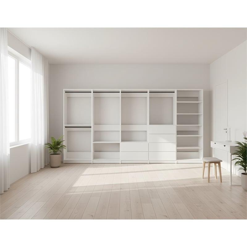 Klair Living Prosper White Freestanding Walk in Wood Closet System in Oak