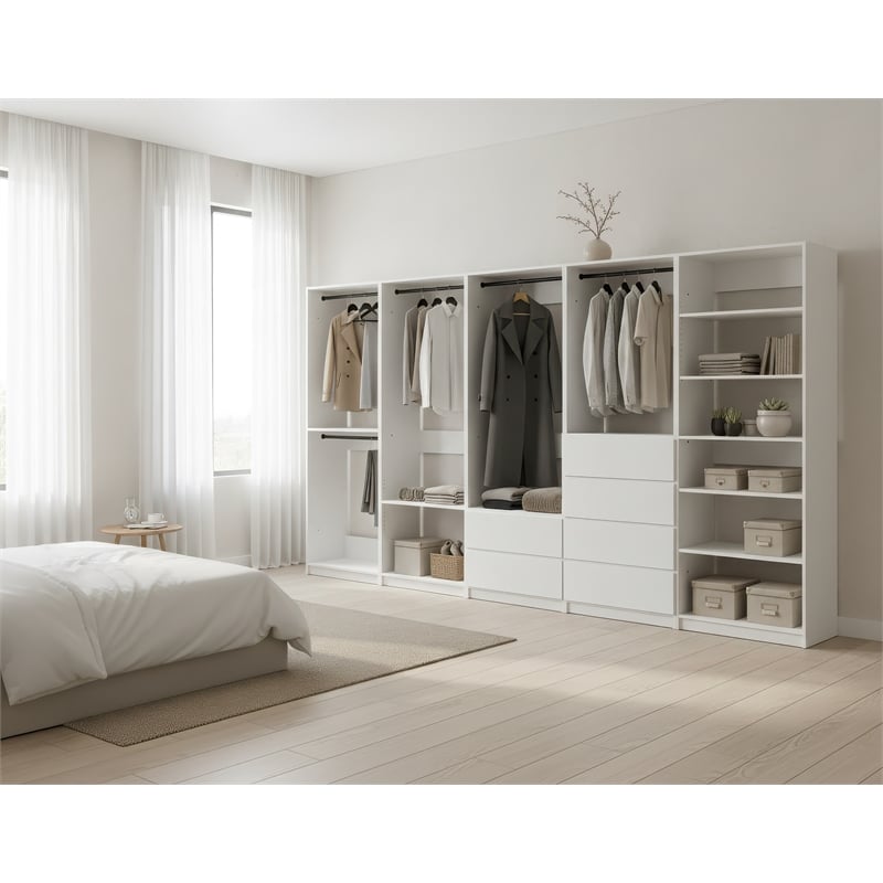 Klair Living Prosper White Freestanding Walk in Wood Closet System in Oak