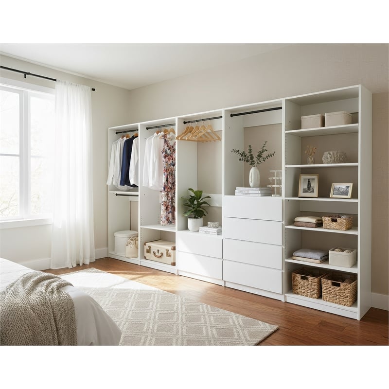 Klair Living Prosper White Freestanding Walk in Wood Closet System in Oak