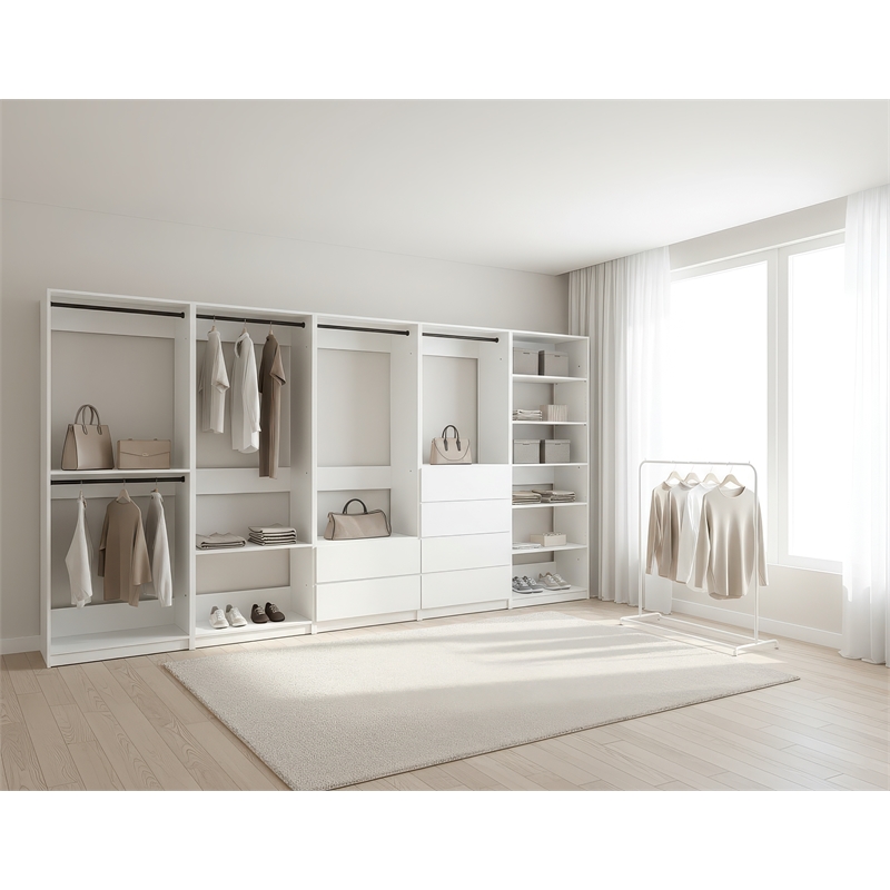 Klair Living Prosper White Freestanding Walk in Wood Closet System in Oak