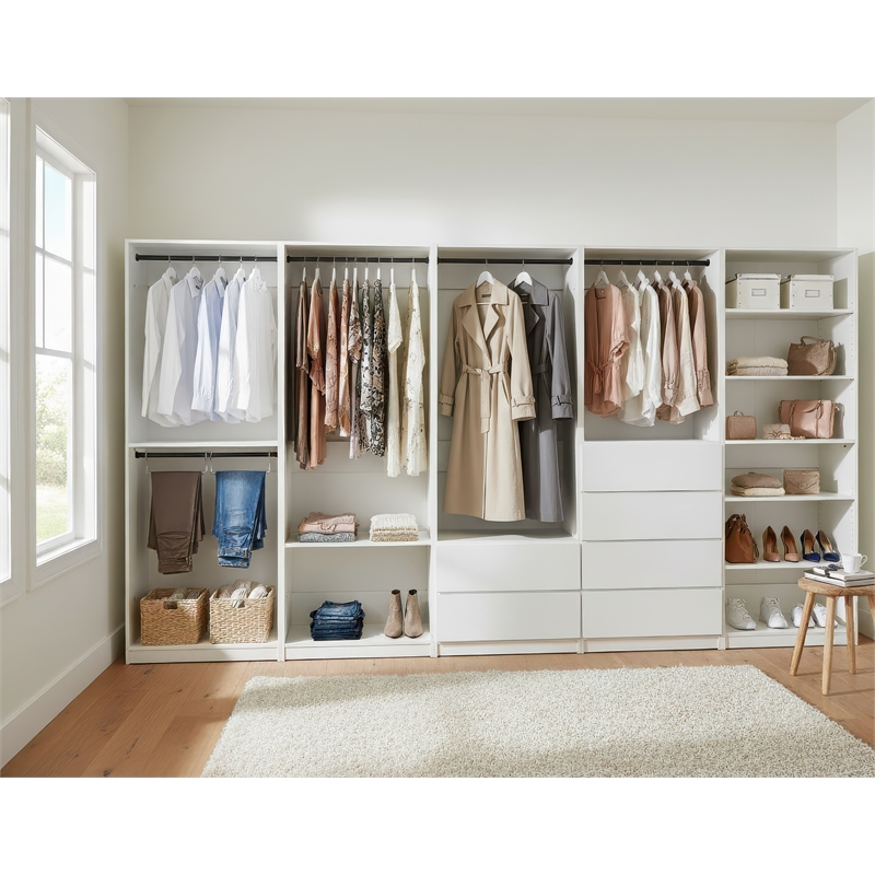 Klair Living Prosper White Freestanding Walk in Wood Closet System in Oak