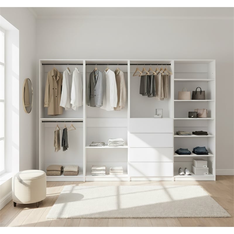 Klair Living Prosper White Freestanding Walk in Wood Closet System in Oak