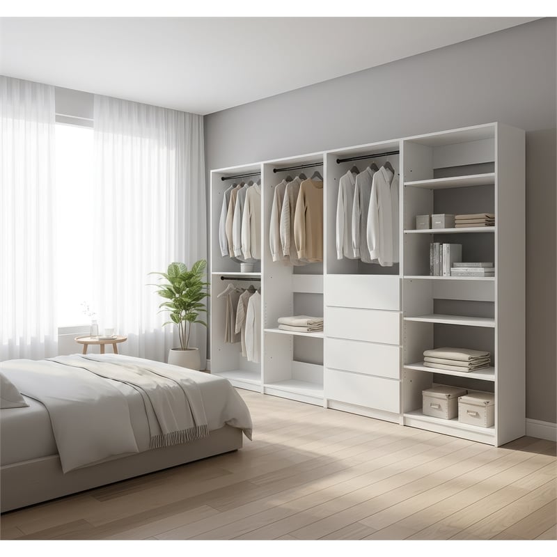 Klair Living Prosper White Freestanding Walk in Wood Closet System in Oak