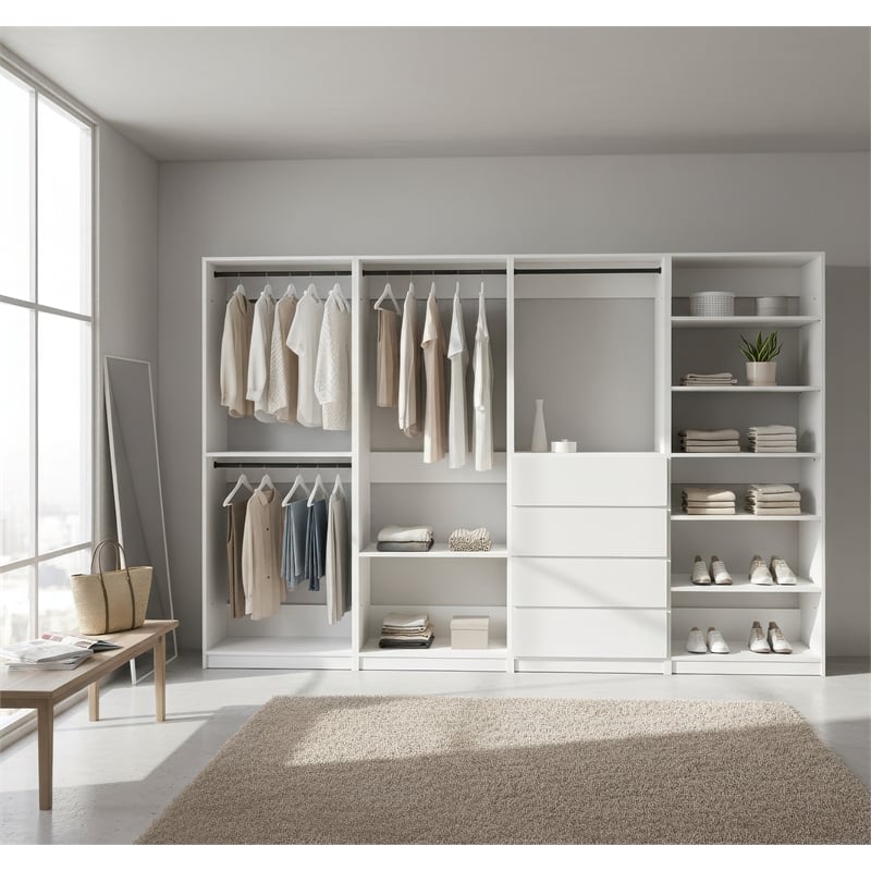 Klair Living Prosper White Freestanding Walk in Wood Closet System in Oak