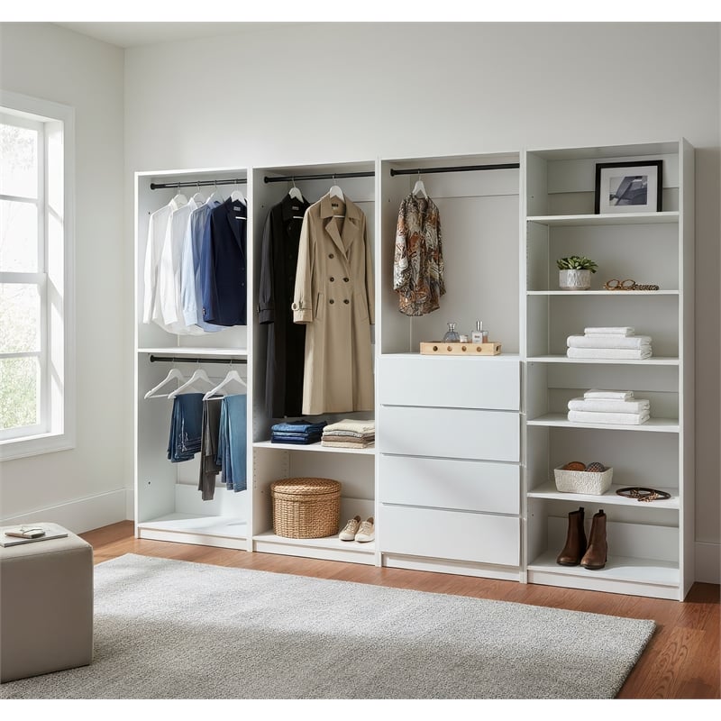 Klair Living Prosper White Freestanding Walk in Wood Closet System in Oak