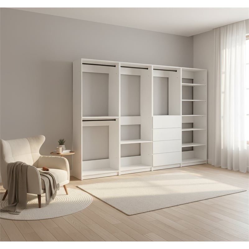 Klair Living Prosper White Freestanding Walk in Wood Closet System in Oak