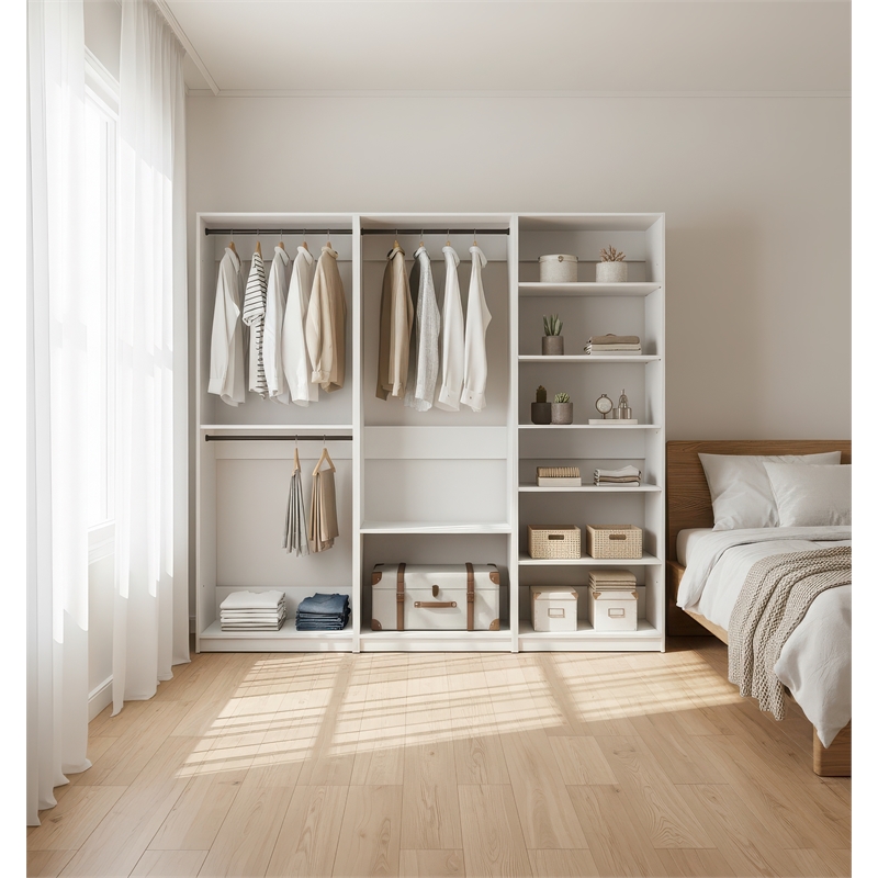 Klair Living Prosper White Freestanding Walk in Wood Closet System in Oak
