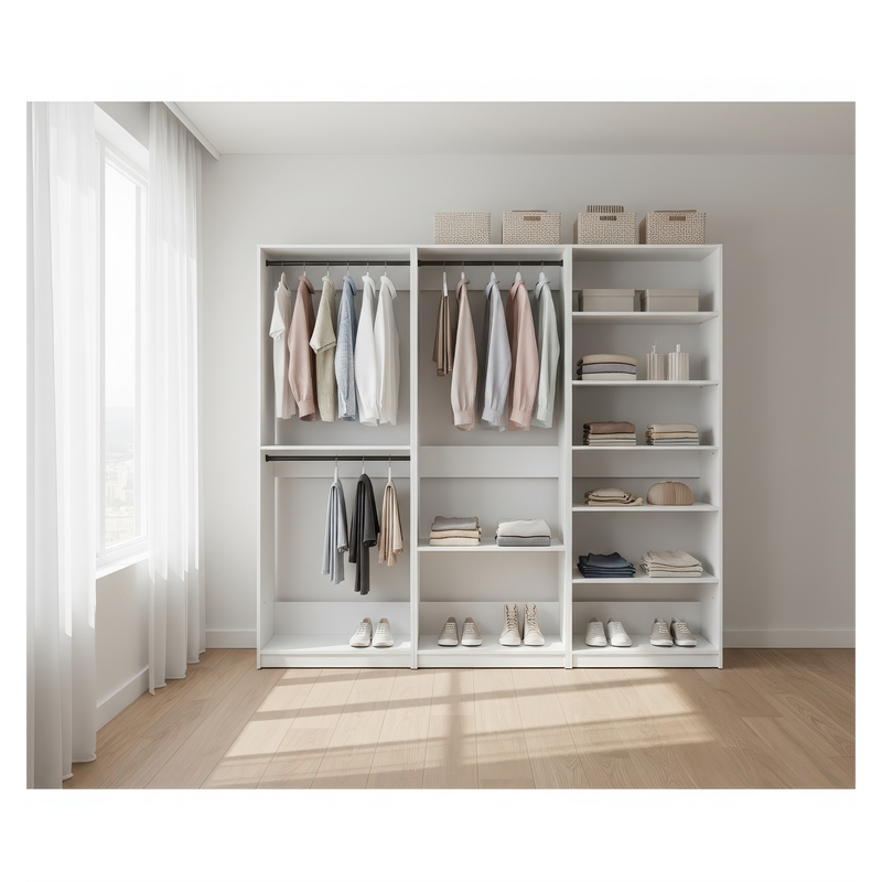 Klair Living Prosper White Freestanding Walk in Wood Closet System in Oak