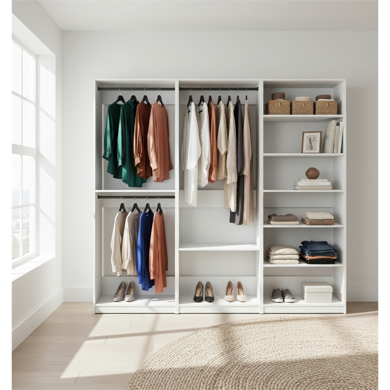 Klair Living Prosper White Freestanding Walk in Wood Closet System in Oak